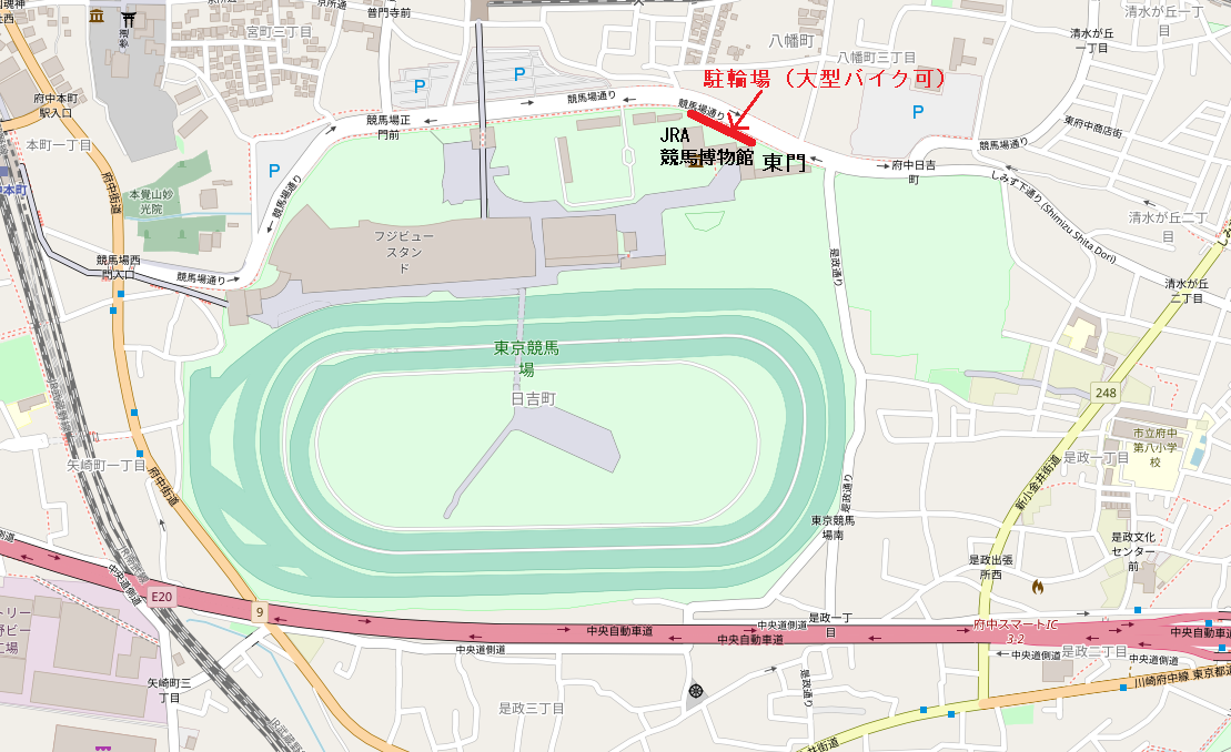 東京競馬場の駐輪場の地図