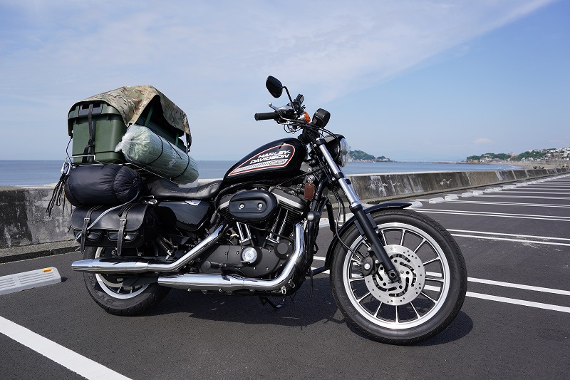 バイクへのキャンプ道具積載状況
